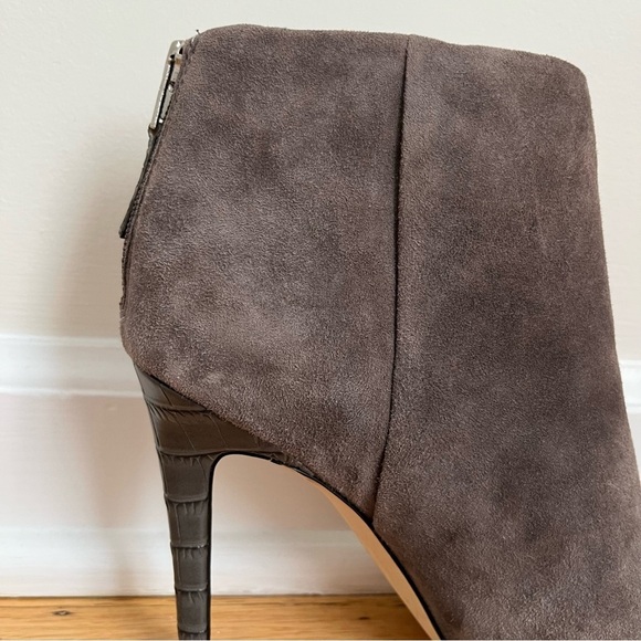 Sam Edelman Kourtney Gray Leather Suede Crocodile Heel Ankle Boots Size 8M - Picture 12 of 15